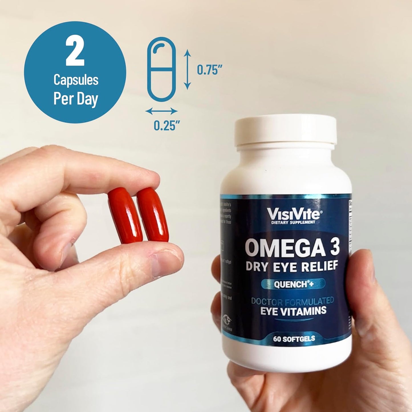 VisiVite Dry Eye Relief Quench+ Eye Vitamins with Omega 3 Fish Oil - 60 Softgels for Dry Eyes - EPA and DHA Supplement