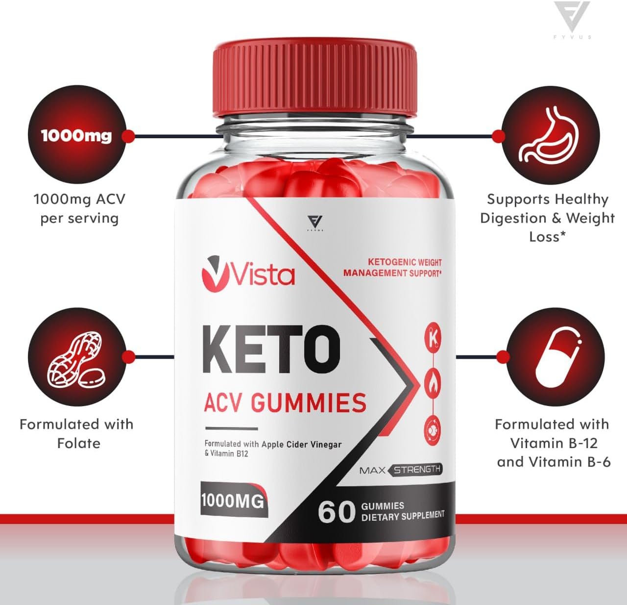 Vista Keto ACV Gummies (2 Pack) for Advanced Slimming Formula - Keto Apple Cider Vinegar Supplement with 120 Gummies