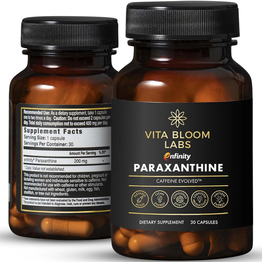 Vita Bloom Labs Enfinity Paraxanthine Capsules - Clean Energy & Focus Boost - Caffeine Alternative - 200mg - 30 Capsules - USA Formulated - GMP Certified