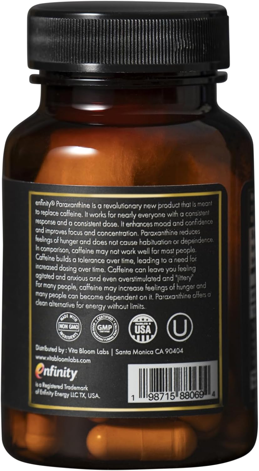 Vita Bloom Labs Enfinity Paraxanthine Capsules - Clean Energy & Focus Boost - Caffeine Alternative - 200mg - 30 Capsules - USA Formulated - GMP Certified