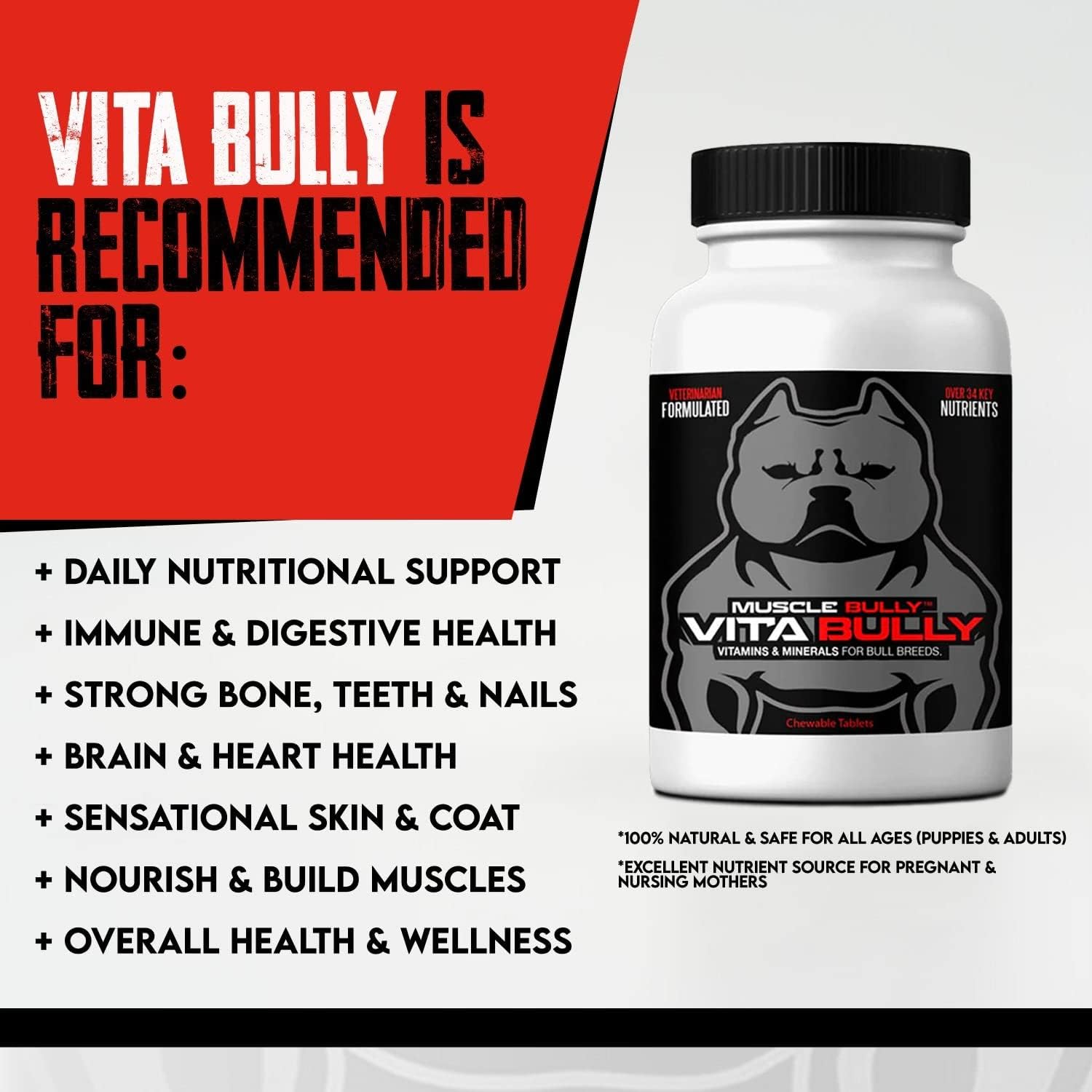 Vita Bully Vitamins for Bully Breeds: Pit Bulls, American Bullies, Bulldogs - Made in USA (60 Vitamins)