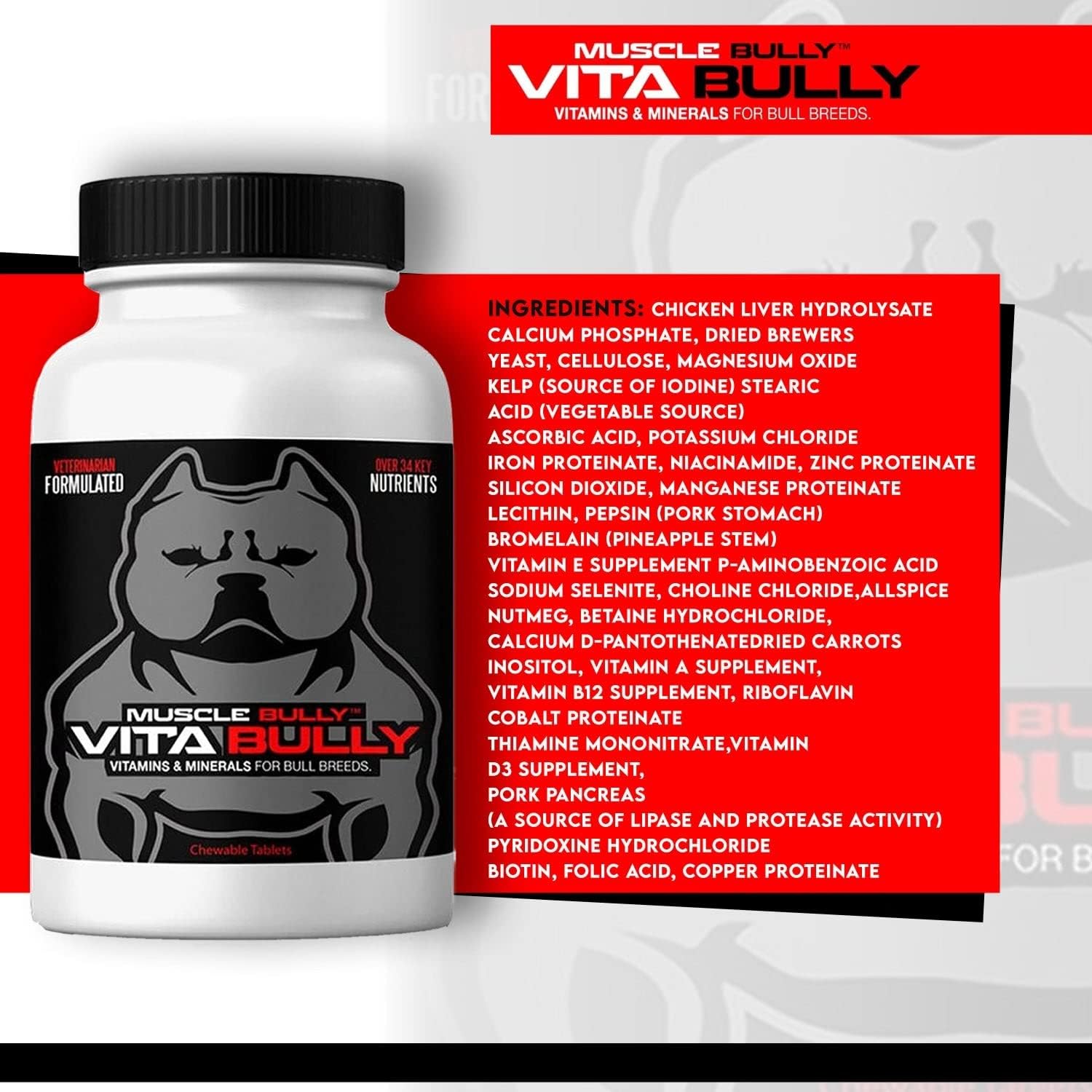 Vita Bully Vitamins for Bully Breeds: Pit Bulls, American Bullies, Bulldogs - Made in USA (60 Vitamins)