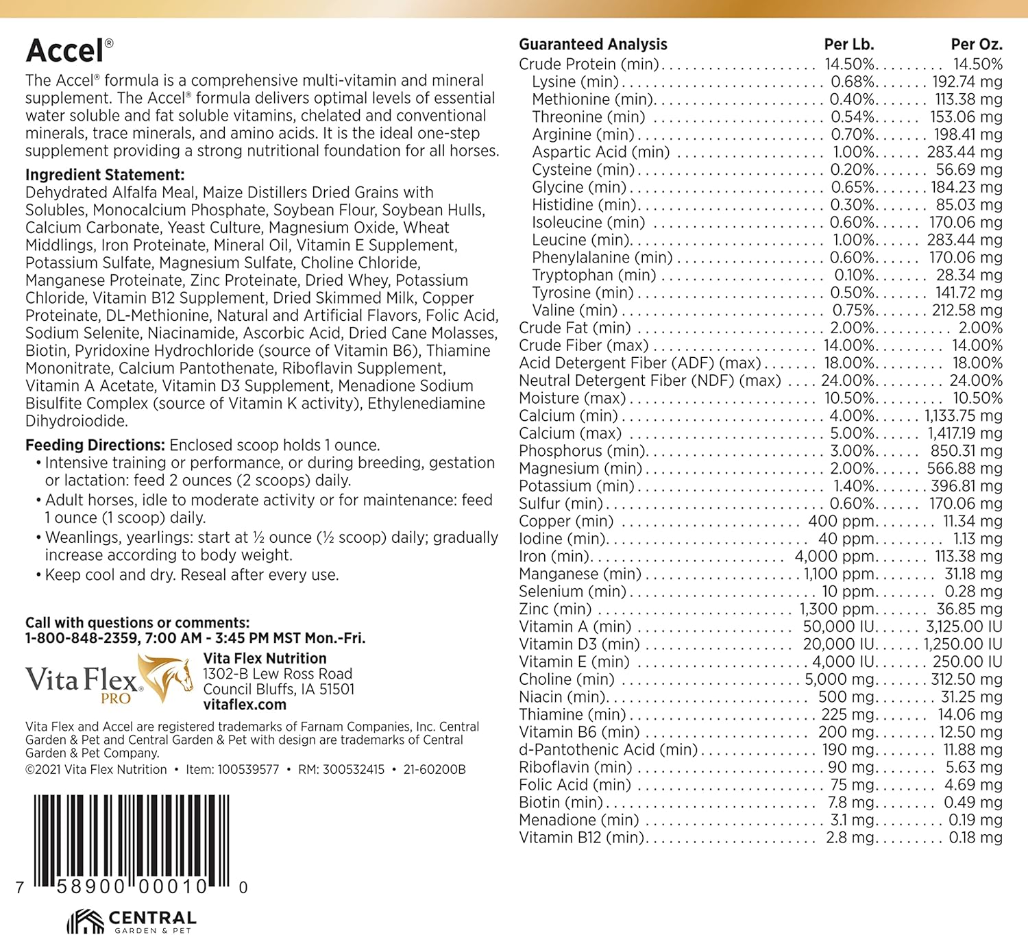 Vita Flex Pro Accel Health & Wellness Formula for Horses, 15 lb, 240-Day Supply