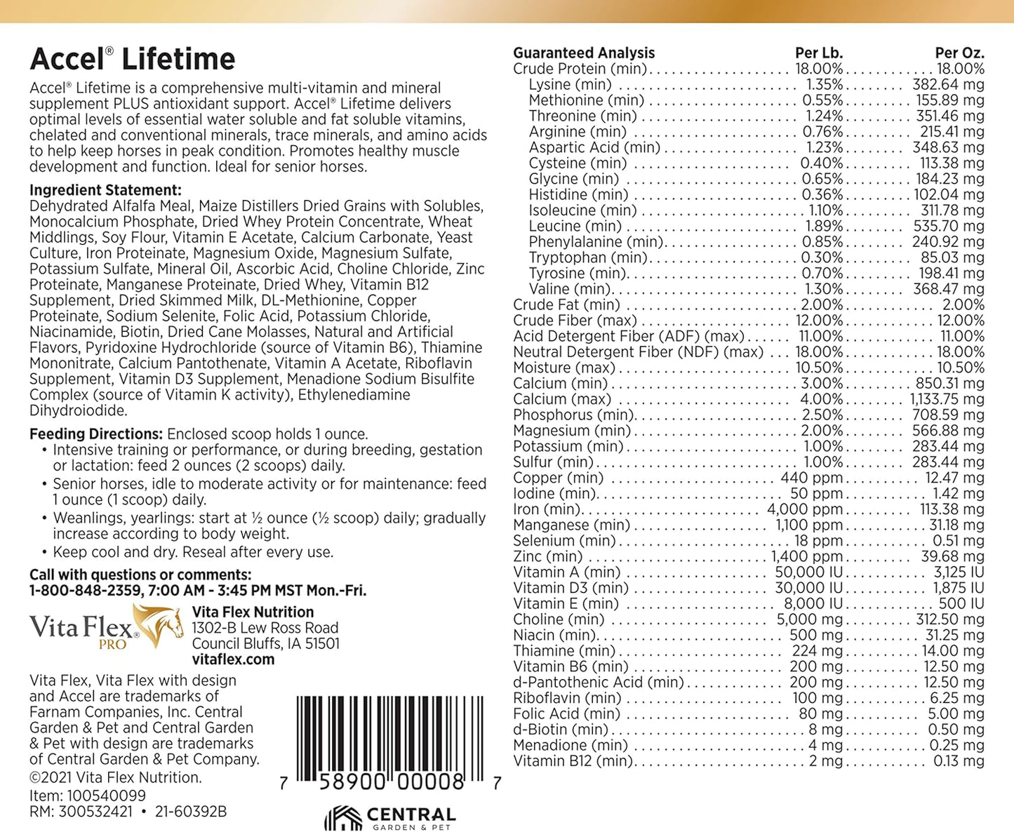 Vita Flex Pro Accel Horse Supplement 10 lb - Lifetime Health & Wellness Formula