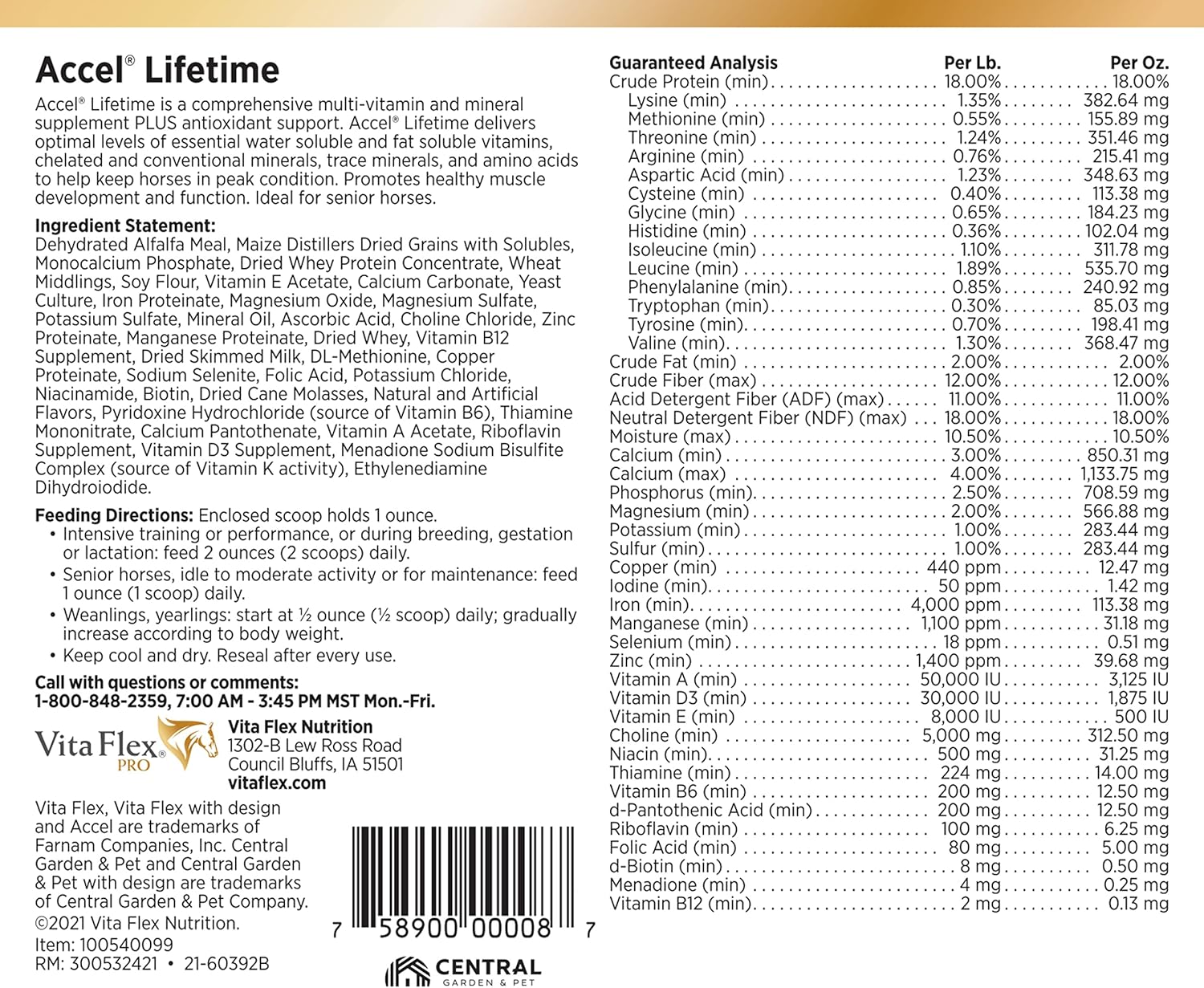 Vita Flex Pro Accel Horse Supplement 10 lb - Lifetime Health & Wellness Formula