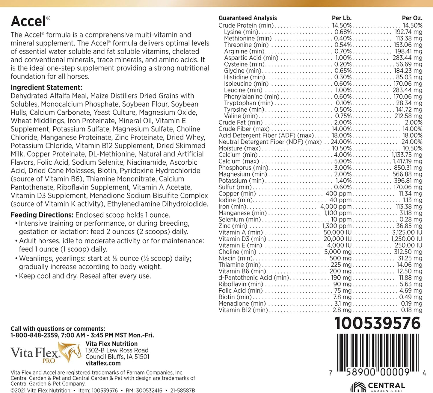 Vita Flex Pro Accel Horse Supplement, 30 lb, Supports Health & Wellness for 480 Days