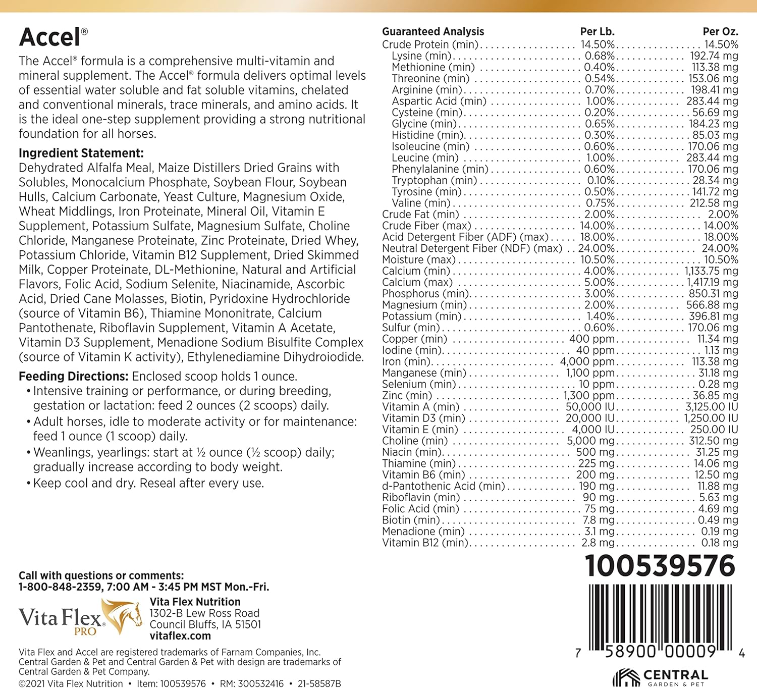 Vita Flex Pro Accel Horse Supplement, 30 lb, Supports Health & Wellness for 480 Days