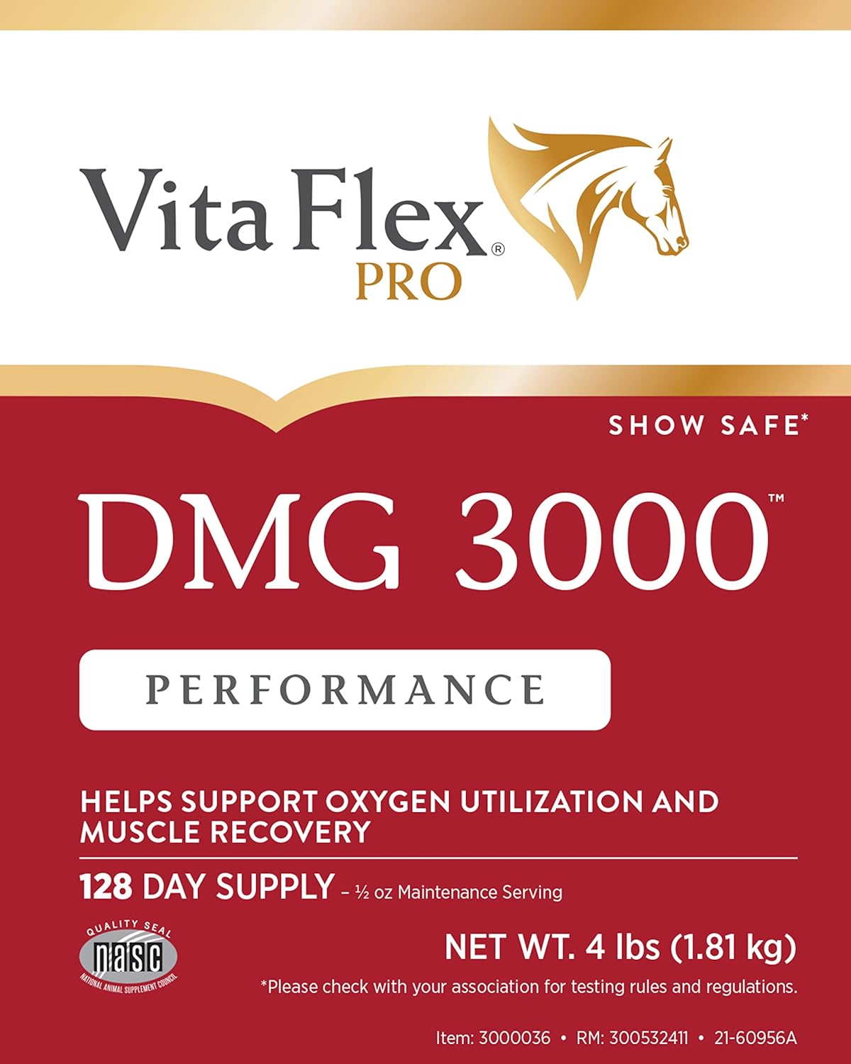Vita Flex Pro DMG 3000 Equine Concentrate, 4 lb Tub, 128 Day Horse Supplement Supply
