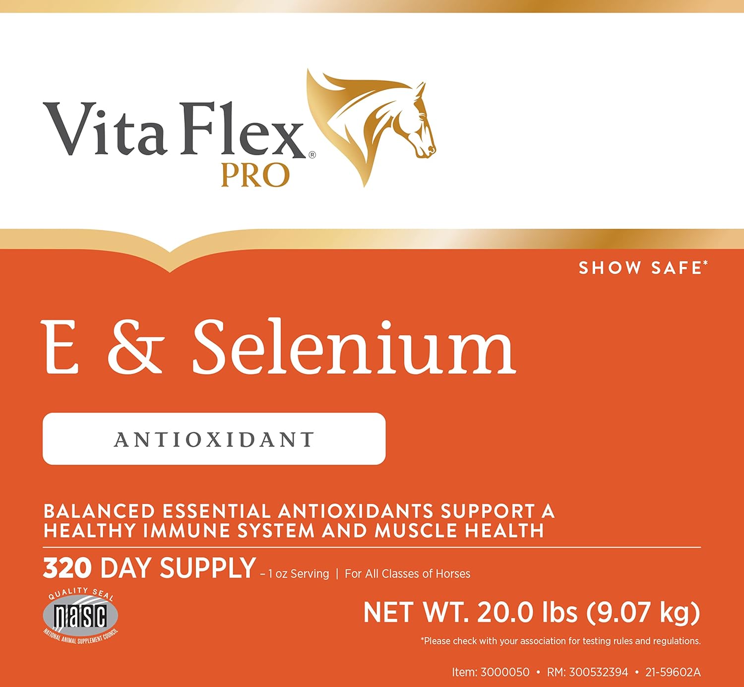Vita Flex Pro E and Horse Selenium Supplement, 20 lb, 320-Day Antioxidant Supply for Balanced Nutrition