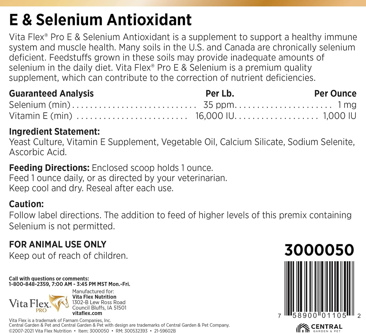 Vita Flex Pro E and Horse Selenium Supplement, 20 lb, 320-Day Antioxidant Supply for Balanced Nutrition