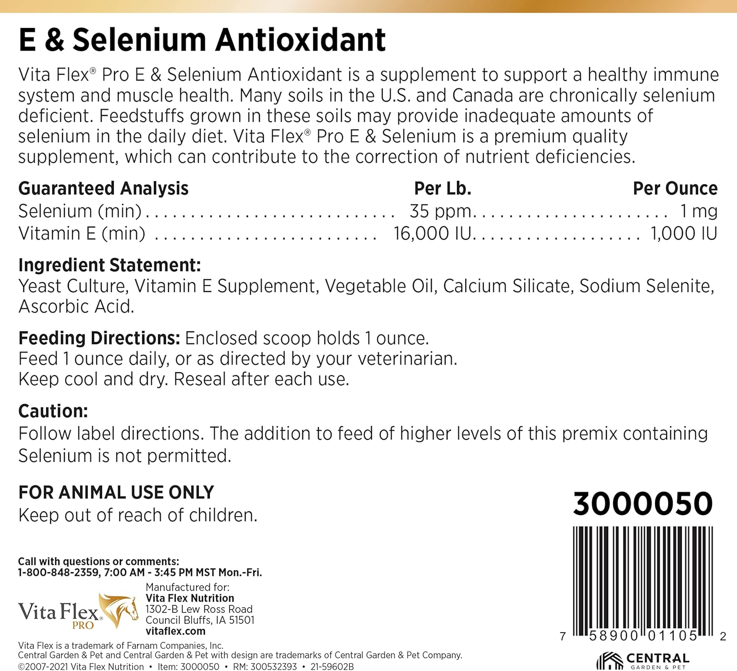 Vita Flex Pro E and Horse Selenium Supplement, 20 lb, 320-Day Antioxidant Supply for Balanced Nutrition