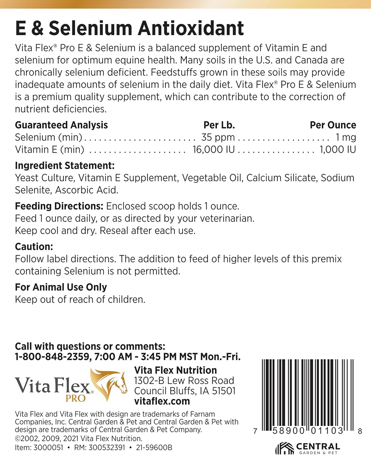 Vita Flex Pro E and Selenium Supplement for Horses, 4lb - Antioxidant-Rich Formula, 64-Day Supply
