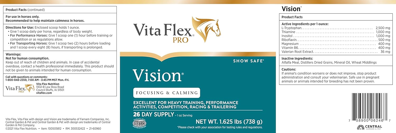 Vita Flex Pro Vision & Focus Horse Calming Supplement - 1.625 lbs, 26-Day Supply