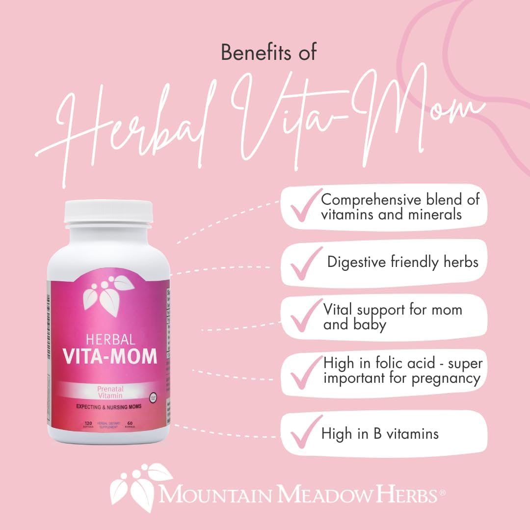 Vita-MOM Herbal Prenatal Vitamins - Folic Acid, Iron & Herb Blend in Soft Gel Caps - 2-Month Supply (120 ct.)