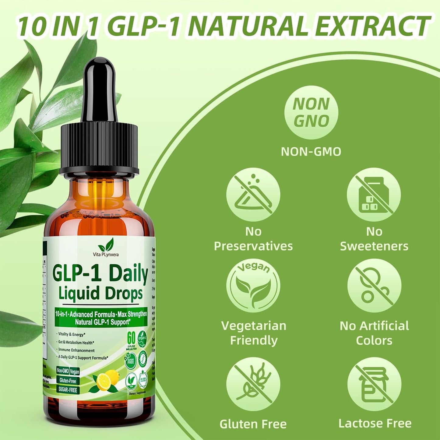 Vita PLynxera GLP-1 Supplement Liquid Drops - Metabolic & Digestive Health Support with Berberine, Cinnamon & Green Tea - Immune Boost