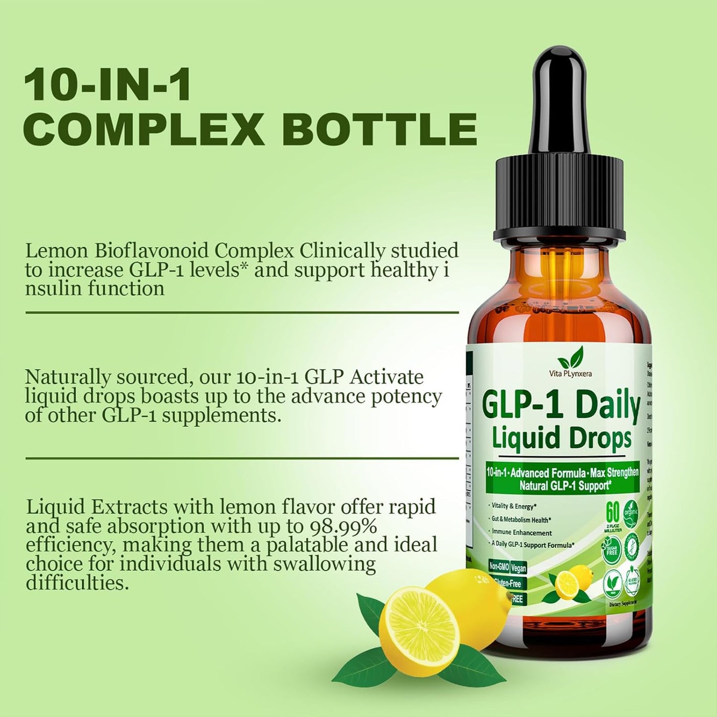 Vita PLynxera GLP-1 Supplement Liquid Drops - Metabolic & Digestive Health Support with Berberine, Cinnamon & Green Tea - Immune Boost