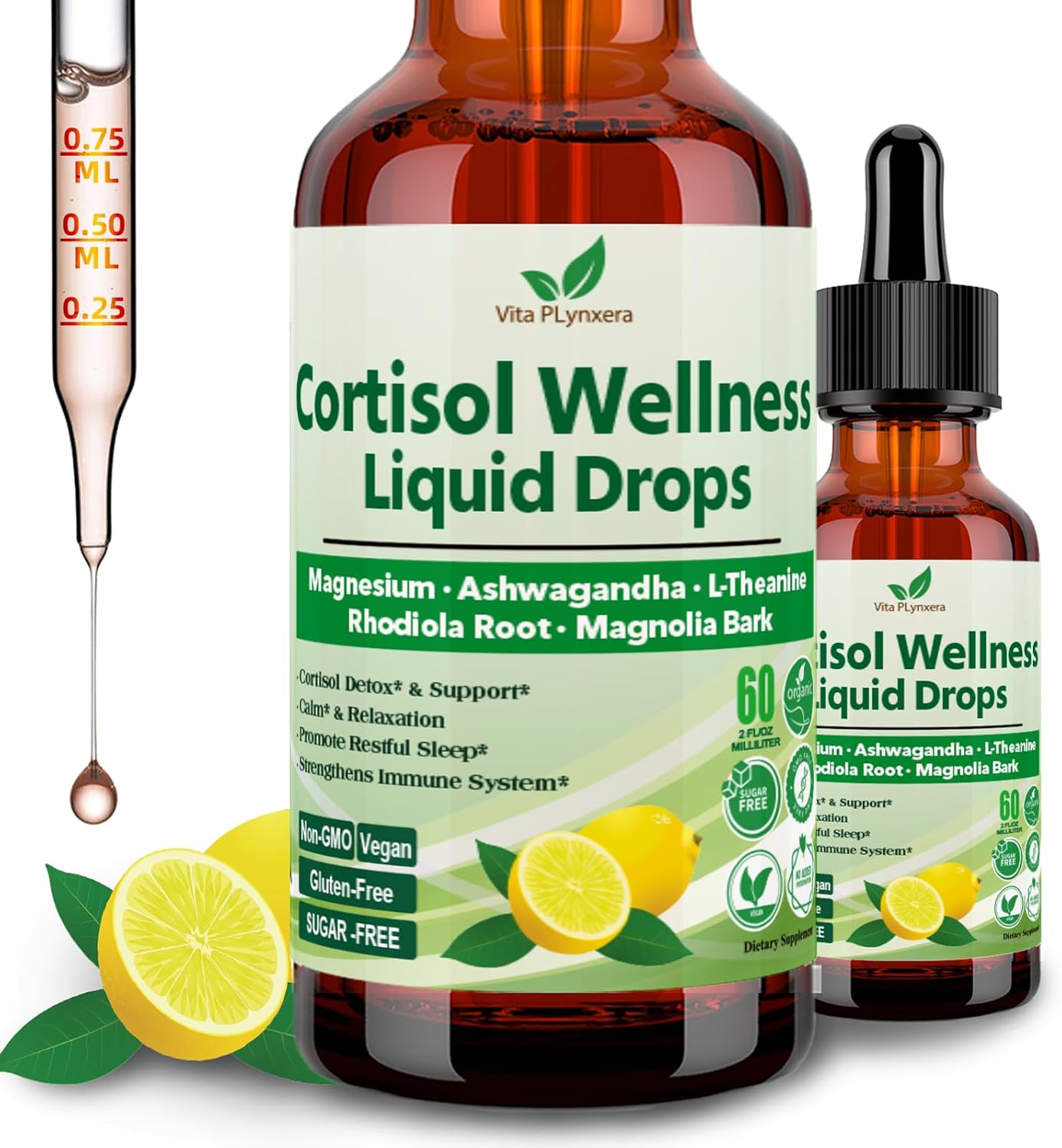 Vita PLynxera Liquid Drops - 17-in-1 Cortisol Detox Supplement with Magnesium Glycinate, Ashwagandha, L-Theanine, Phosphatidylserine - Hormone Balancing for Women - Mood, Focus, Sleep Support