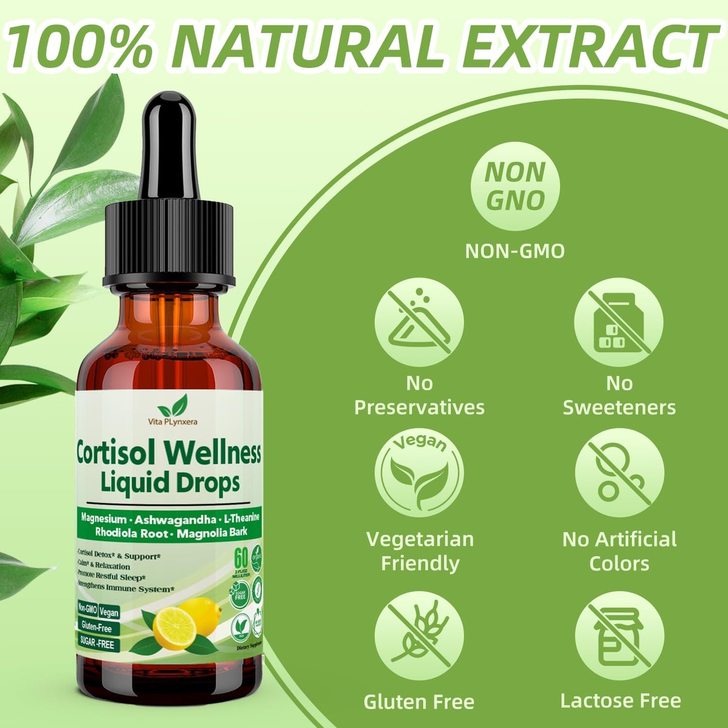 Vita PLynxera Liquid Drops - 17-in-1 Cortisol Detox Supplement with Magnesium Glycinate, Ashwagandha, L-Theanine, Phosphatidylserine - Hormone Balancing for Women - Mood, Focus, Sleep Support