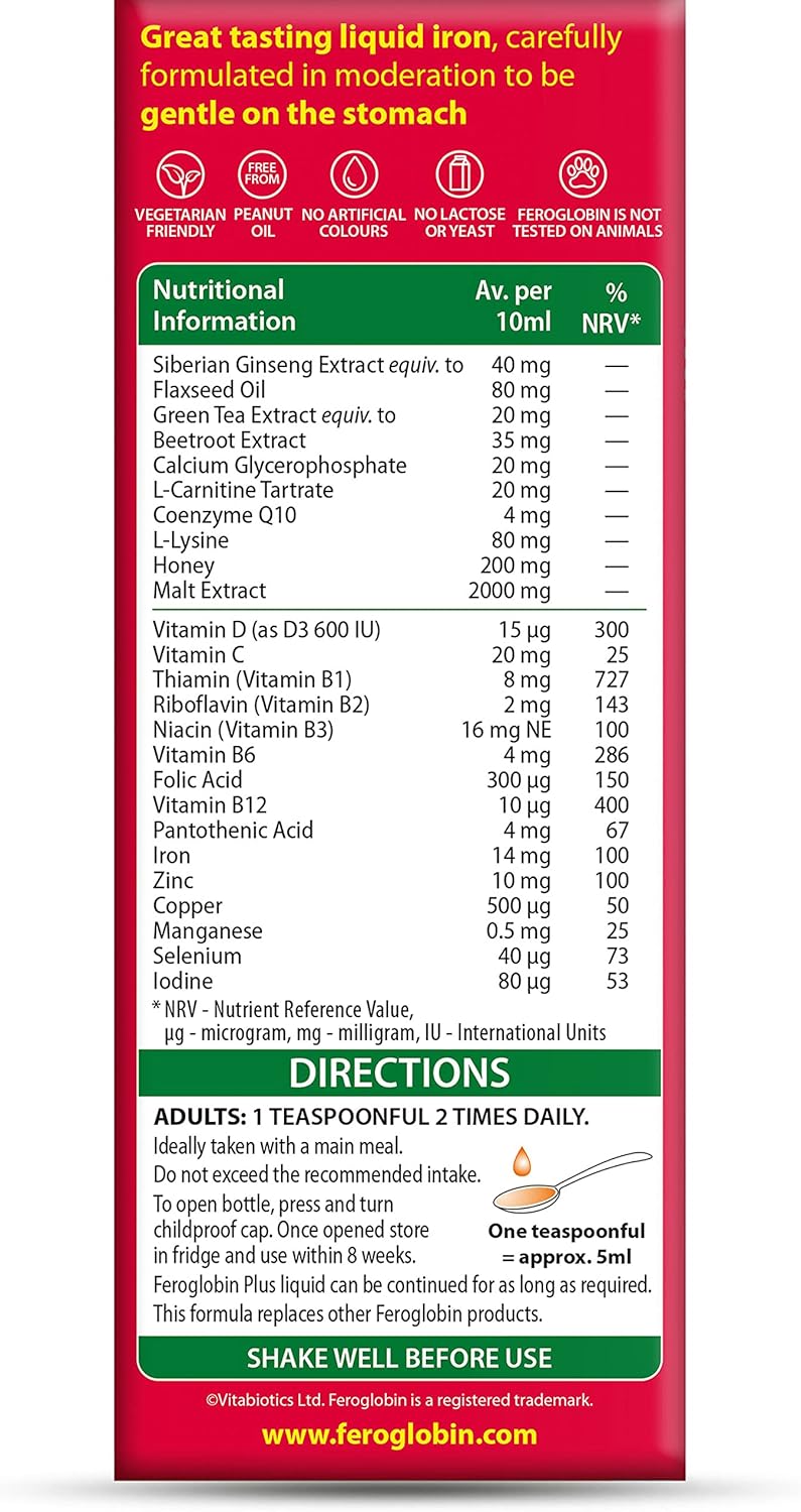 Vitabiotics Feroglobin Plus Liquid Iron Supplement 200ml - Boost Energy and Immunity