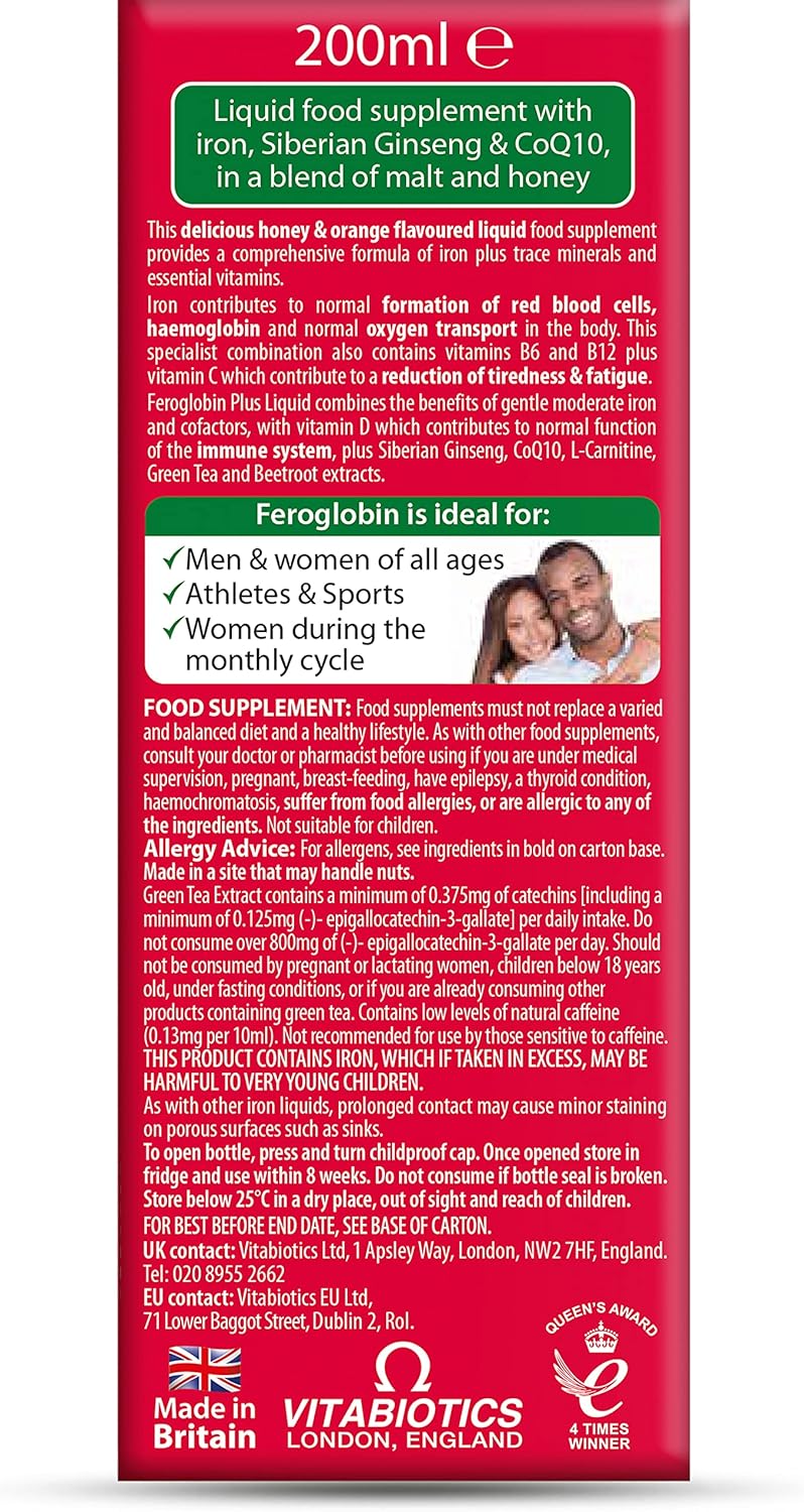 Vitabiotics Feroglobin Plus Liquid Iron Supplement 200ml - Boost Energy and Immunity