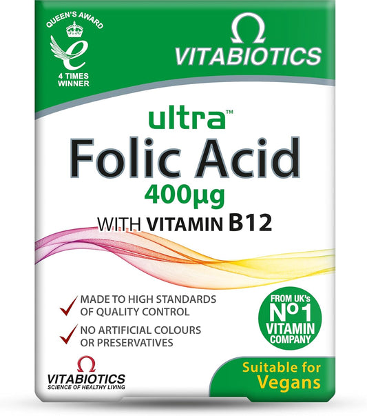 Vitabiotics Ultra Folic Acid 400ug with Vitamin B12 - 60 Tablets for a Healthy Lifestyle