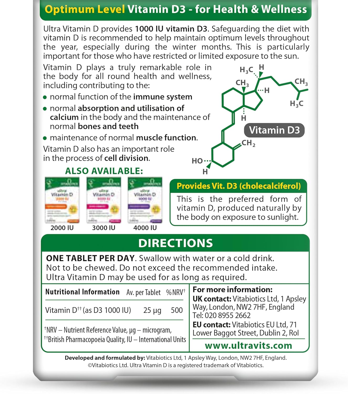 Vitabiotics Ultra Vitamin D Tablets 96 Count - High Strength Supplement by Vitabiotics