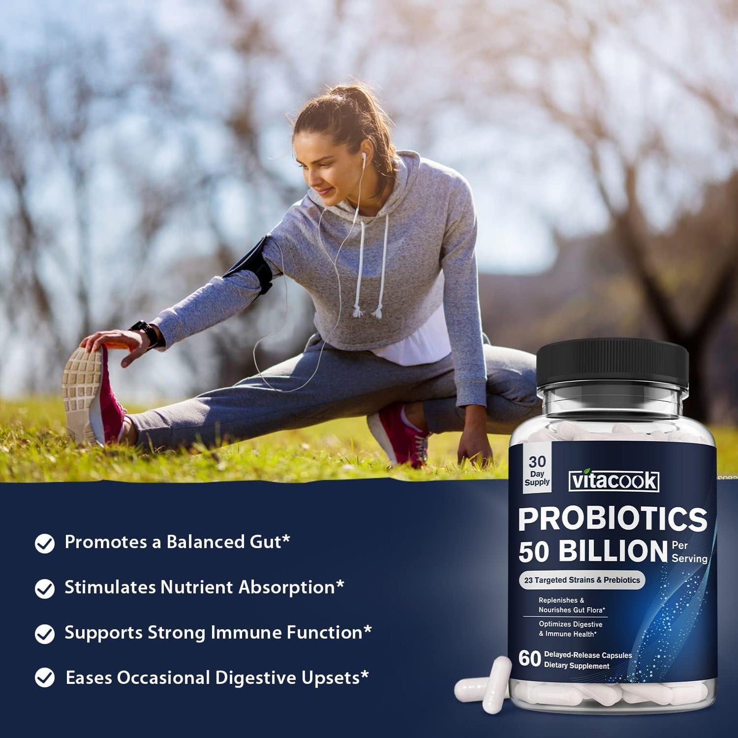 Vitacook Probiotics 50 Billion: 23 Strains + Organic Prebiotics, Digestive & Immune Support - Freeze-Dried Vegan Caps, Delayed-Release Formula