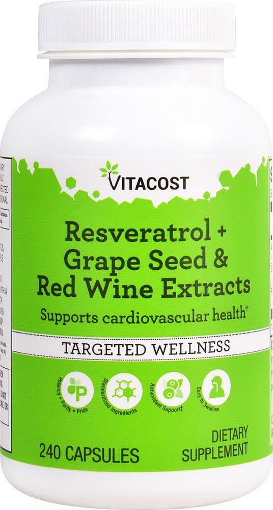 Vitacost Resveratrol with Grape Seed & Red Wine Extracts - 240 Capsules