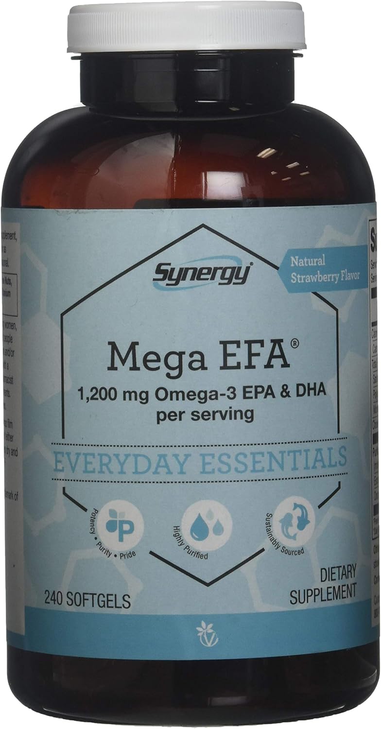 Vitacost Synergy Mega EFA Mini Gels - 240 Softgels, 1200mg Omega 3 EPA & DHA, Natural Strawberry Flavor