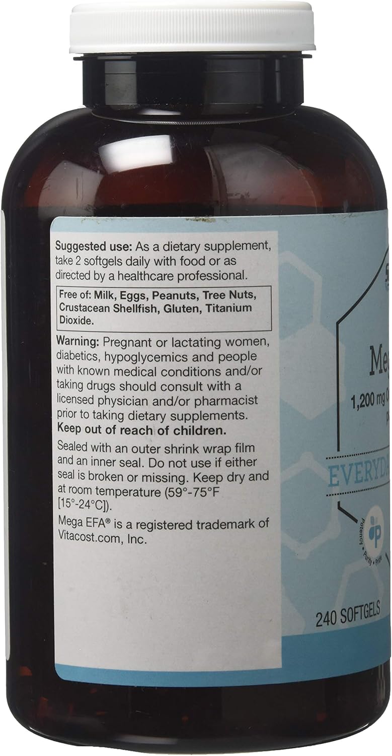 Vitacost Synergy Mega EFA Mini Gels - 240 Softgels, 1200mg Omega 3 EPA & DHA, Natural Strawberry Flavor