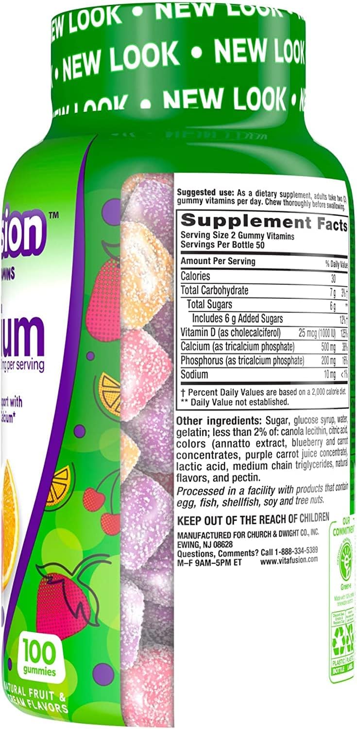 Vitafusion Calcium Gummy Vitamins for Adults, 500mg, 100 Count - Pack of 2