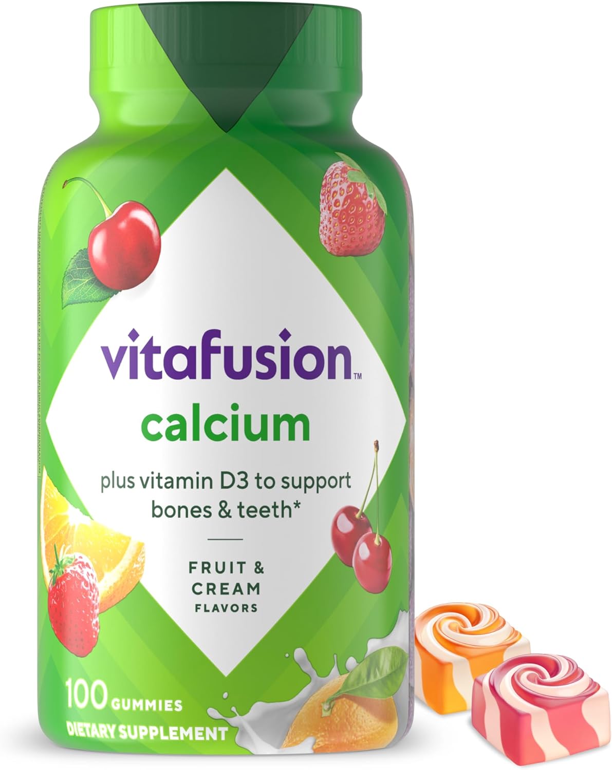vitafusion Calcium Gummy Vitamins for Bones & Teeth, Fruit & Cream Flavored, 100 Count