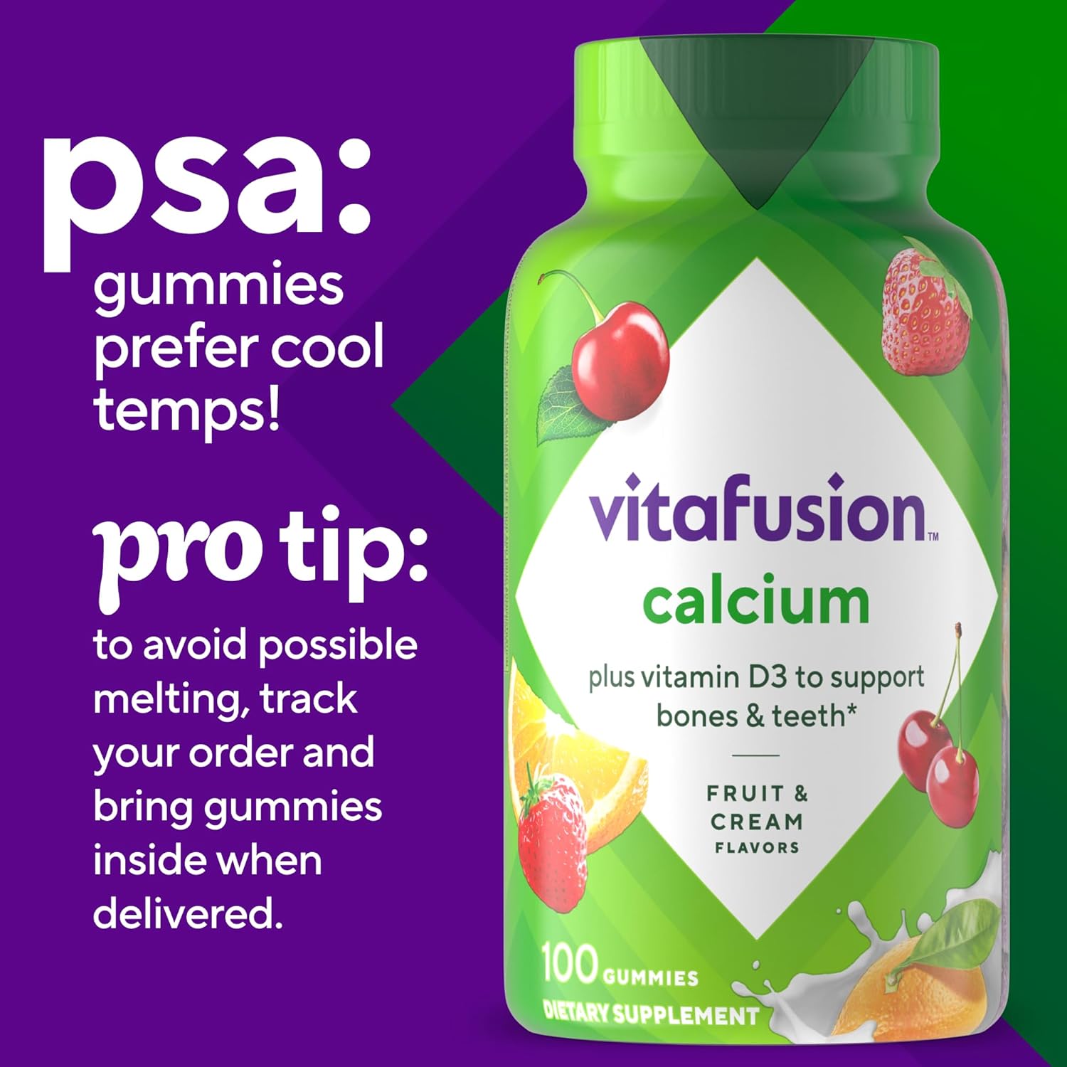vitafusion Calcium Gummy Vitamins for Bones & Teeth, Fruit & Cream Flavored, 100 Count