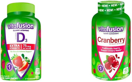 Vitafusion Extra Strength Vitamin D3 Gummies for Bone & Immune Support with Cranberry Gummies for Women's Urinary Health (180 Count)