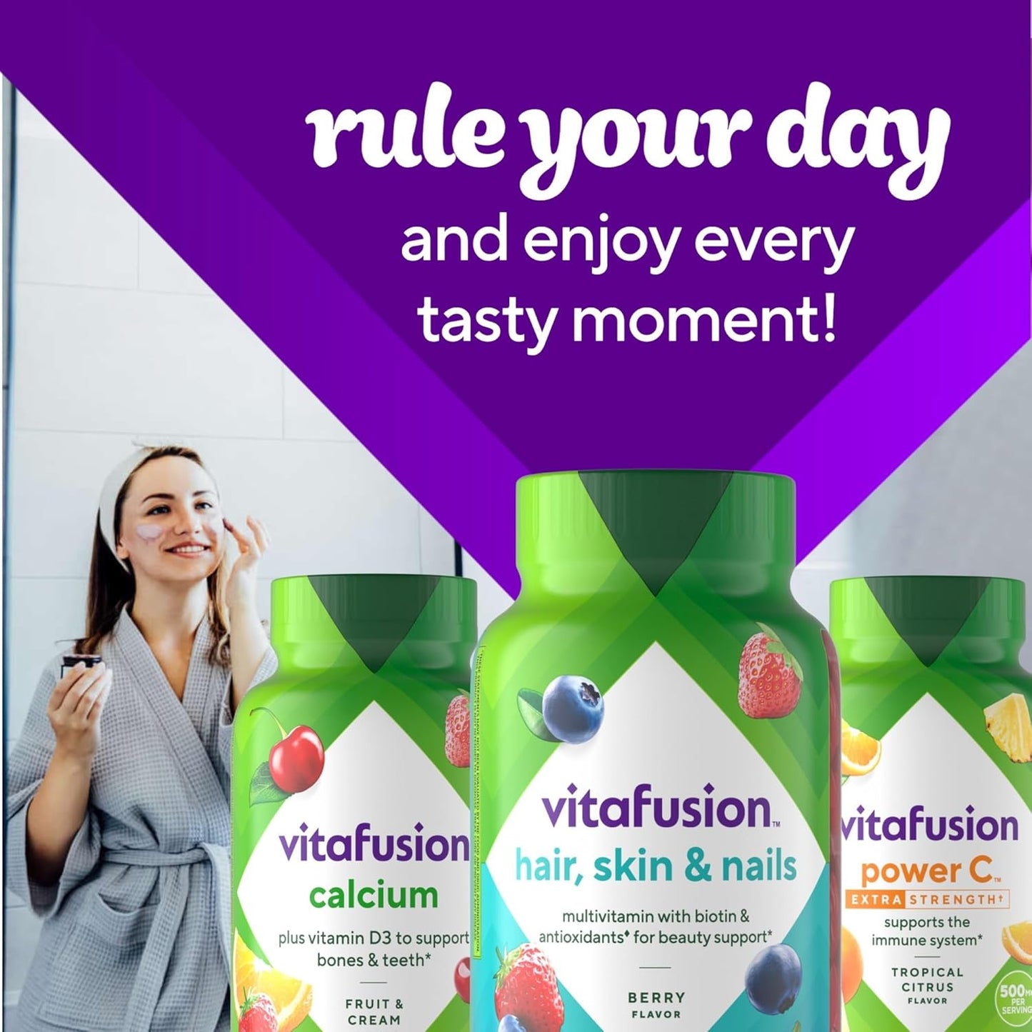 Vitafusion Gorgeous Hair, Skin Nails Multivitamin Gummy Vitamins with Biotin and Antioxidants - 100ct Raspberry Flavor - America’s Top Gummy Vitamin Brand