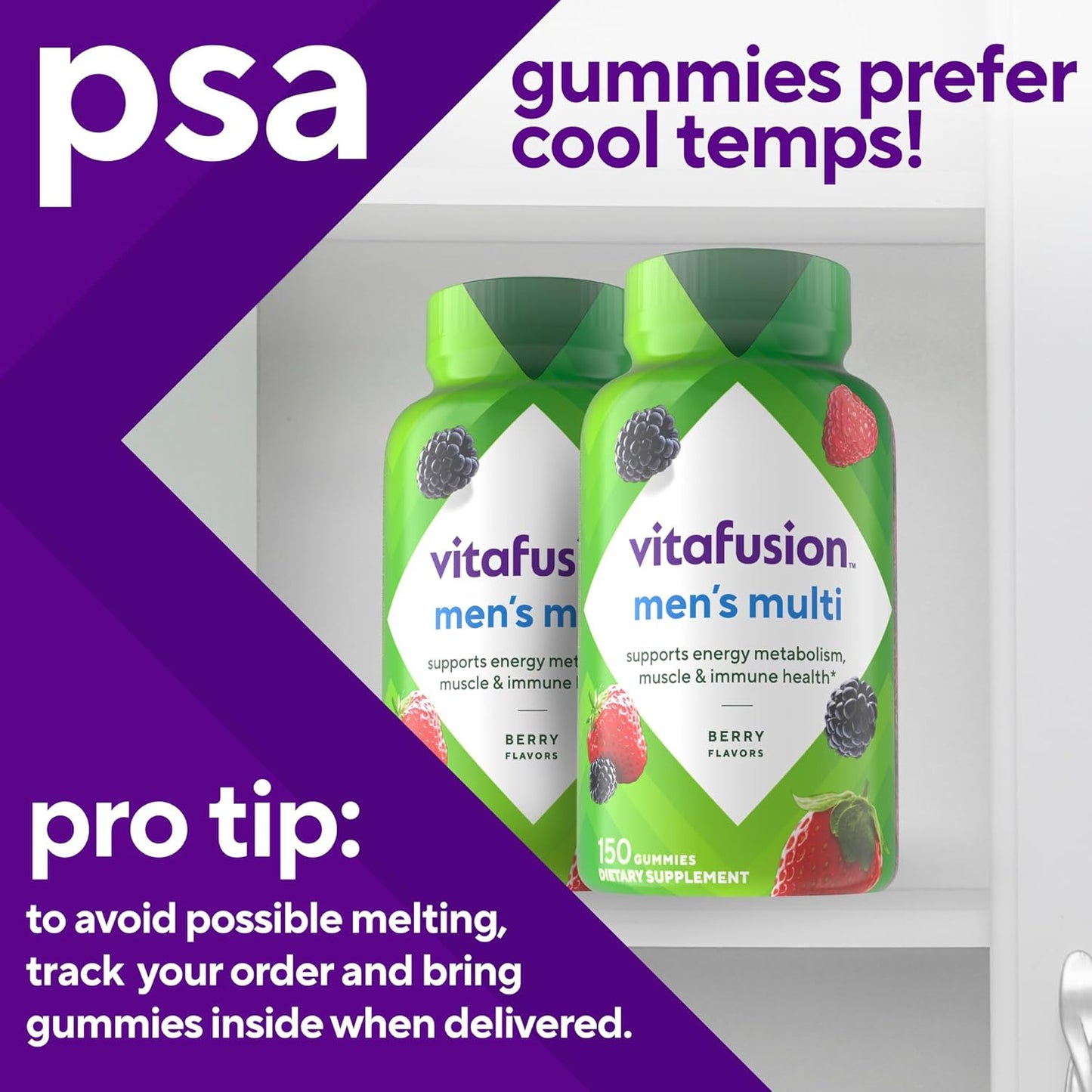 vitafusion Men's Berry Flavored Gummy Multivitamins - 150 Count, 75 Day Supply with Vitamins A, C, D, E, B6, B12