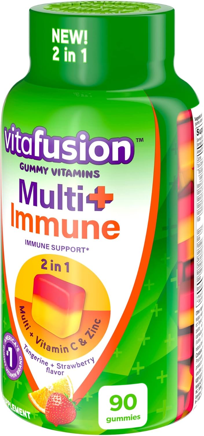 Vitafusion Multi+ Immune Support Adult Gummy Vitamins - 2-in-1 Benefits - Vitamin C, Zinc, Multivitamins - 90 Count