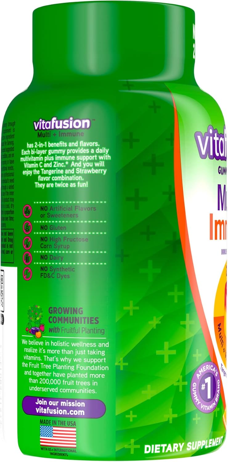 Vitafusion Multi+ Immune Support Adult Gummy Vitamins - 2-in-1 Benefits - Vitamin C, Zinc, Multivitamins - 90 Count