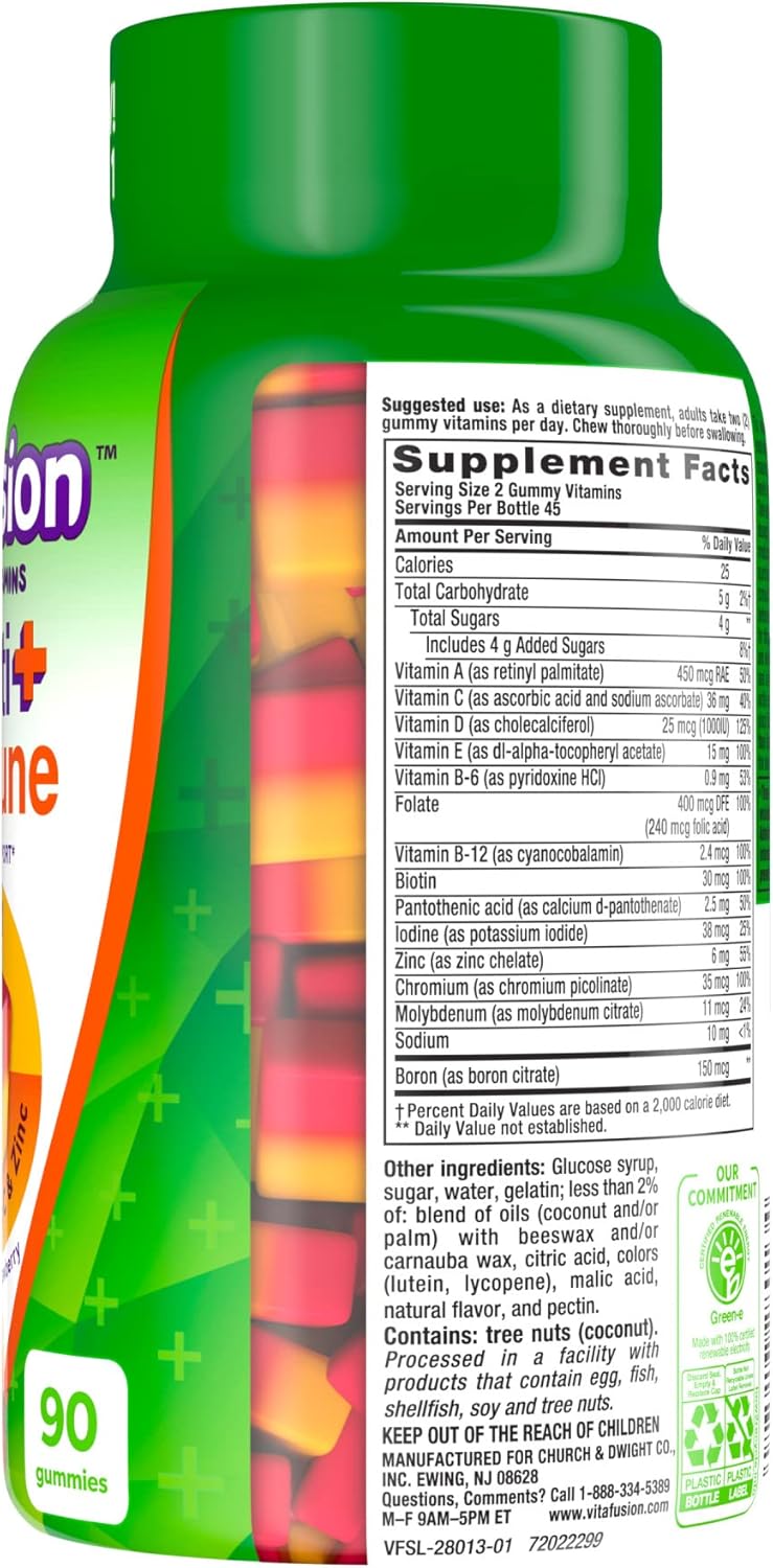 Vitafusion Multi+ Immune Support Adult Gummy Vitamins - 2-in-1 Benefits - Vitamin C, Zinc, Multivitamins - 90 Count