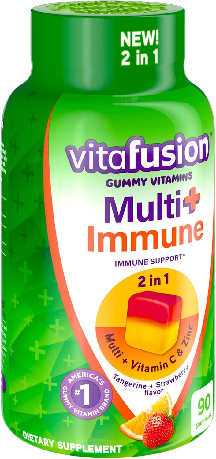 Vitafusion Multi+ Immune Support Adult Gummy Vitamins - 2-in-1 Benefits - Vitamin C, Zinc, Multivitamins - 90 Count