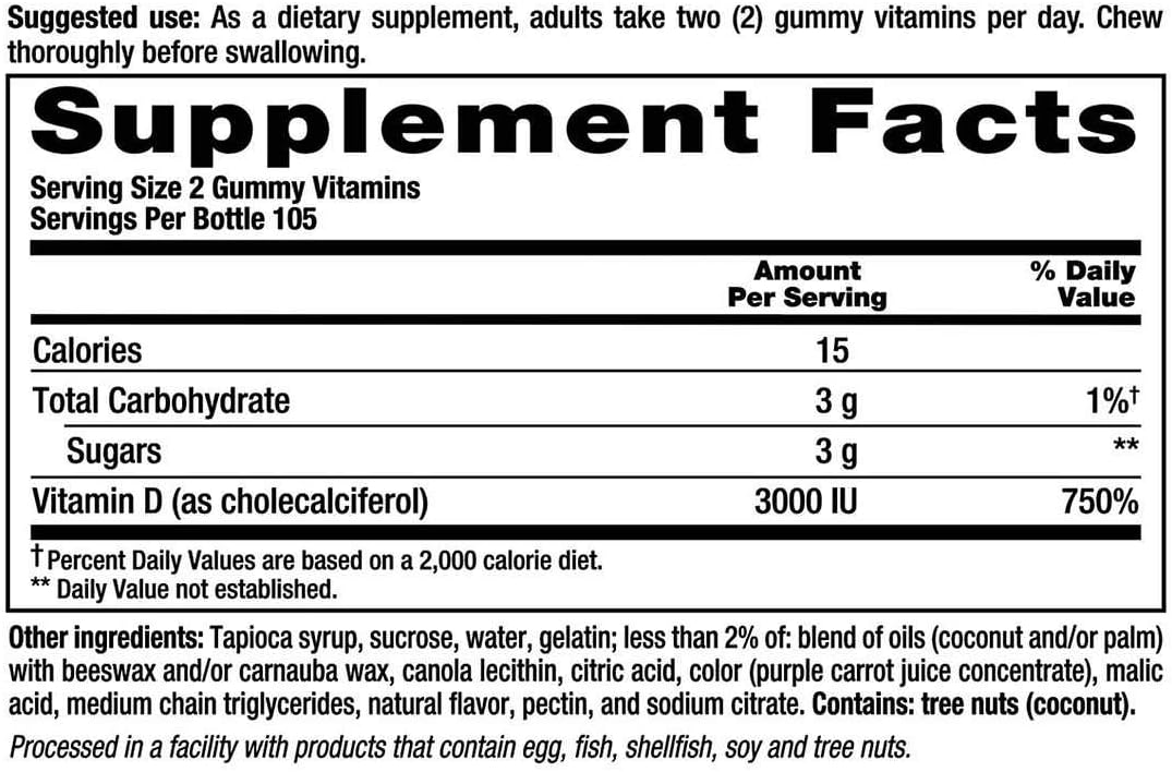 vitafusion Vitamin D3 3000 IU Gummy Supplements for Adults - 210 Gummies