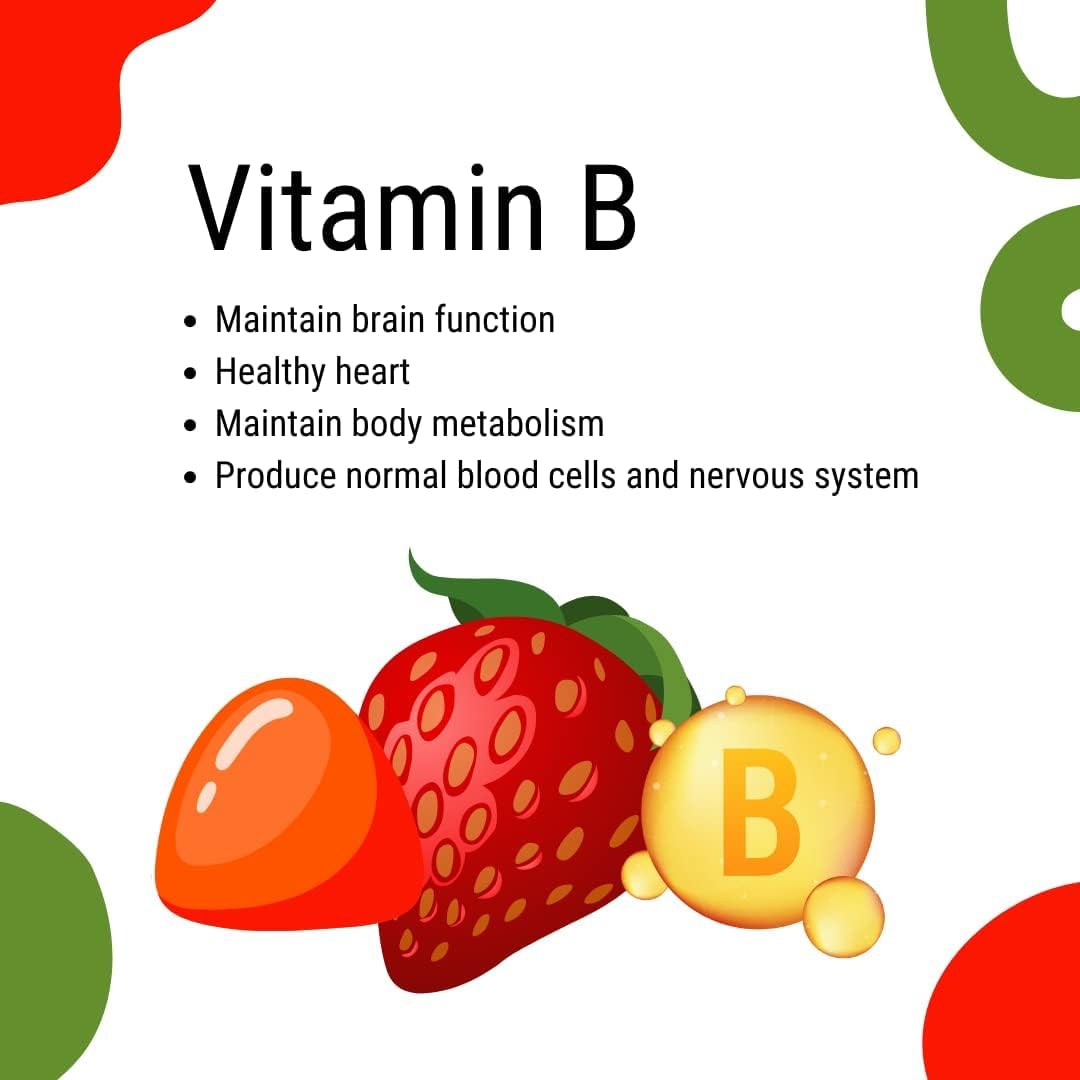 VitaGlobe Strawberry B Complex Gummy with Vitamin C, Niacin, B6, B12 & Biotin - 60 Count for Energy, Heart & Brain Support