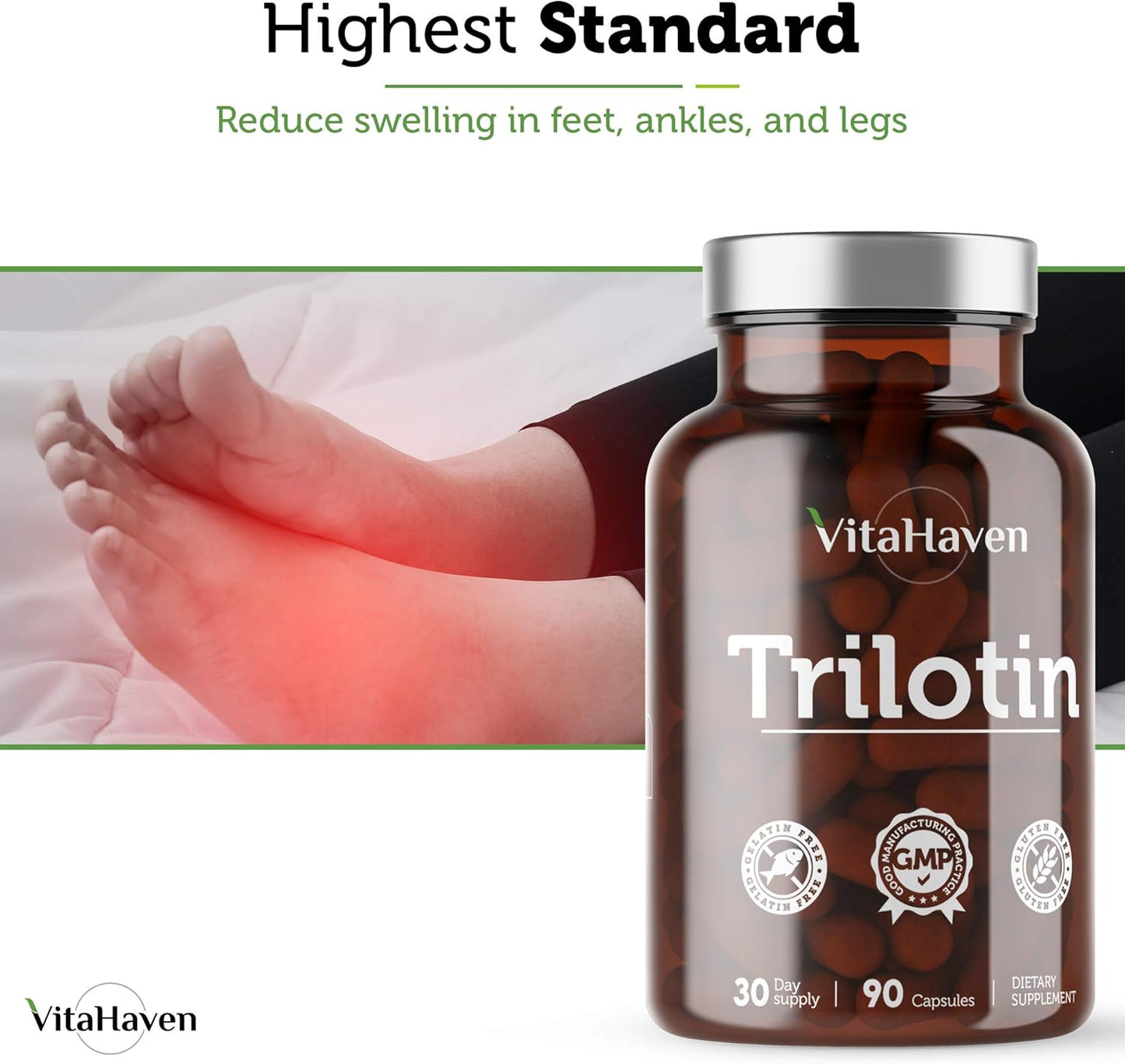 VitaHaven Trilotin: Natural Edema Relief for Swollen Feet and Ankles - Reduce Water Retention with Dandelion Root and Parsley Leaf Formula for Women and Men