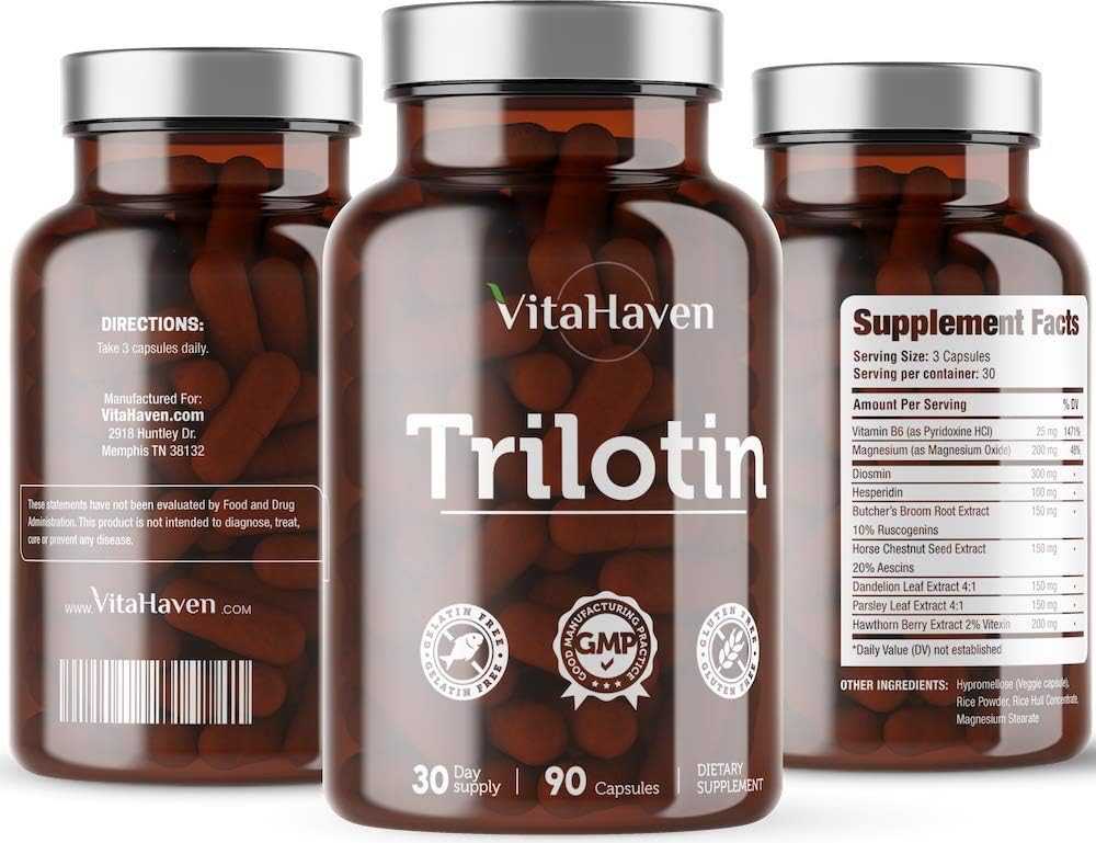 VitaHaven Trilotin: Natural Edema Relief for Swollen Feet and Ankles - Reduce Water Retention with Dandelion Root and Parsley Leaf Formula for Women and Men