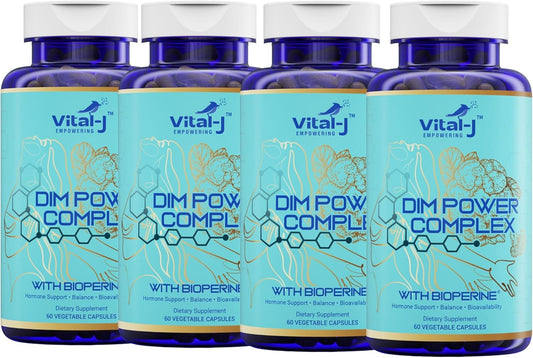 Vital-J 4-in-1 DIM Potent Complex 300mg with Bioperine for Estrogen Balance, Energy, and Menopause Support - Calcium and Broccoli Extract - 120 Servings
