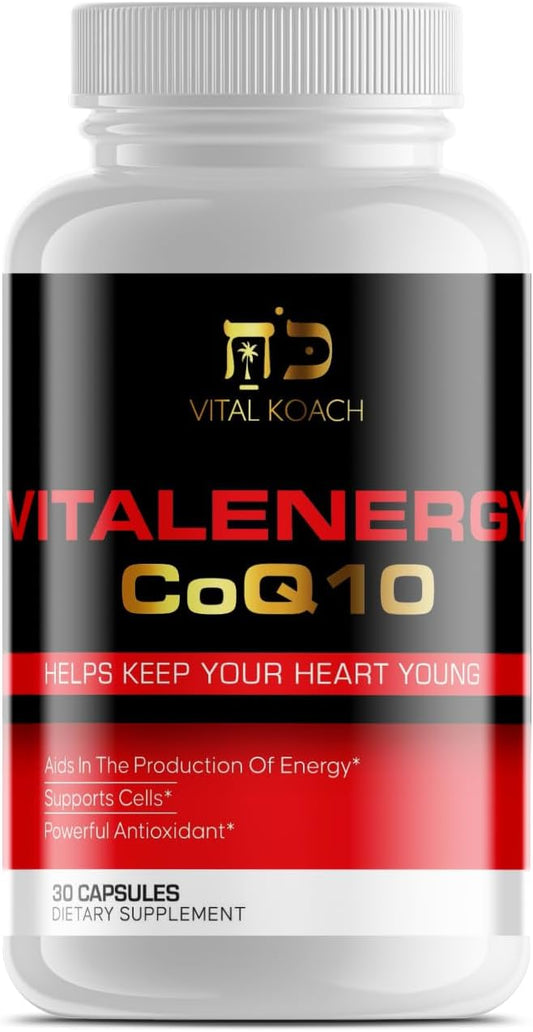 VITAL KOACH CoQ10 Ubiquinone 200mg Capsules - Supports Heart Health, Energy Production, Antioxidants - 30 Count