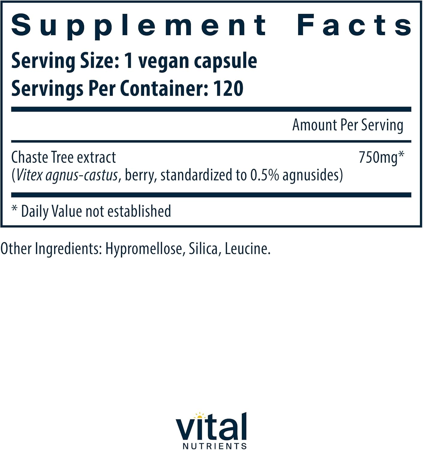Vital Nutrients Vitex 750mg Capsules - Chaste Tree Berry Extract for Hormone Balance, Fertility, Menstrual Cycle - Non-GMO, Gluten, Dairy, Soy Free - 120 Count