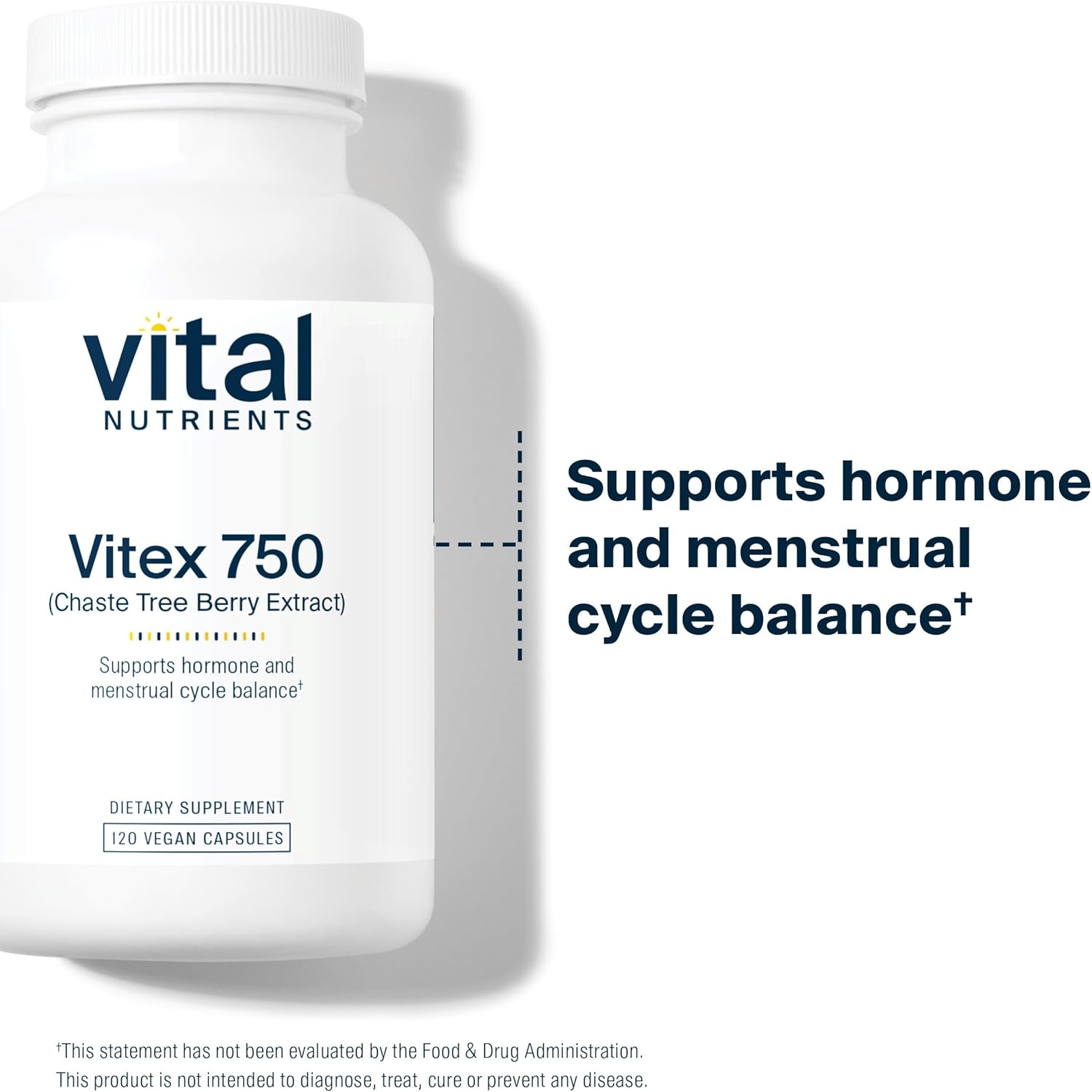 Vital Nutrients Vitex 750mg Capsules - Chaste Tree Berry Extract for Hormone Balance, Fertility, Menstrual Cycle - Non-GMO, Gluten, Dairy, Soy Free - 120 Count