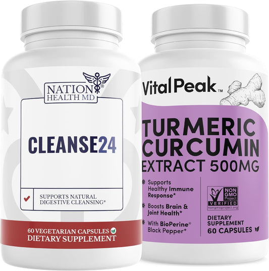 Vital Peak Bundle: Cleanse24 and Turmeric Curcumin Extract for Improved Health