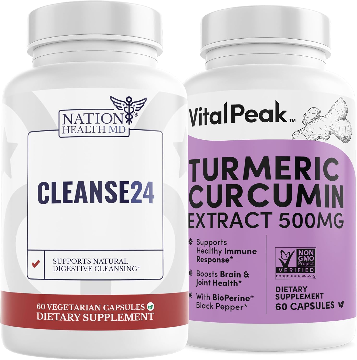 Vital Peak Bundle: Cleanse24 and Turmeric Curcumin Extract for Improved Health